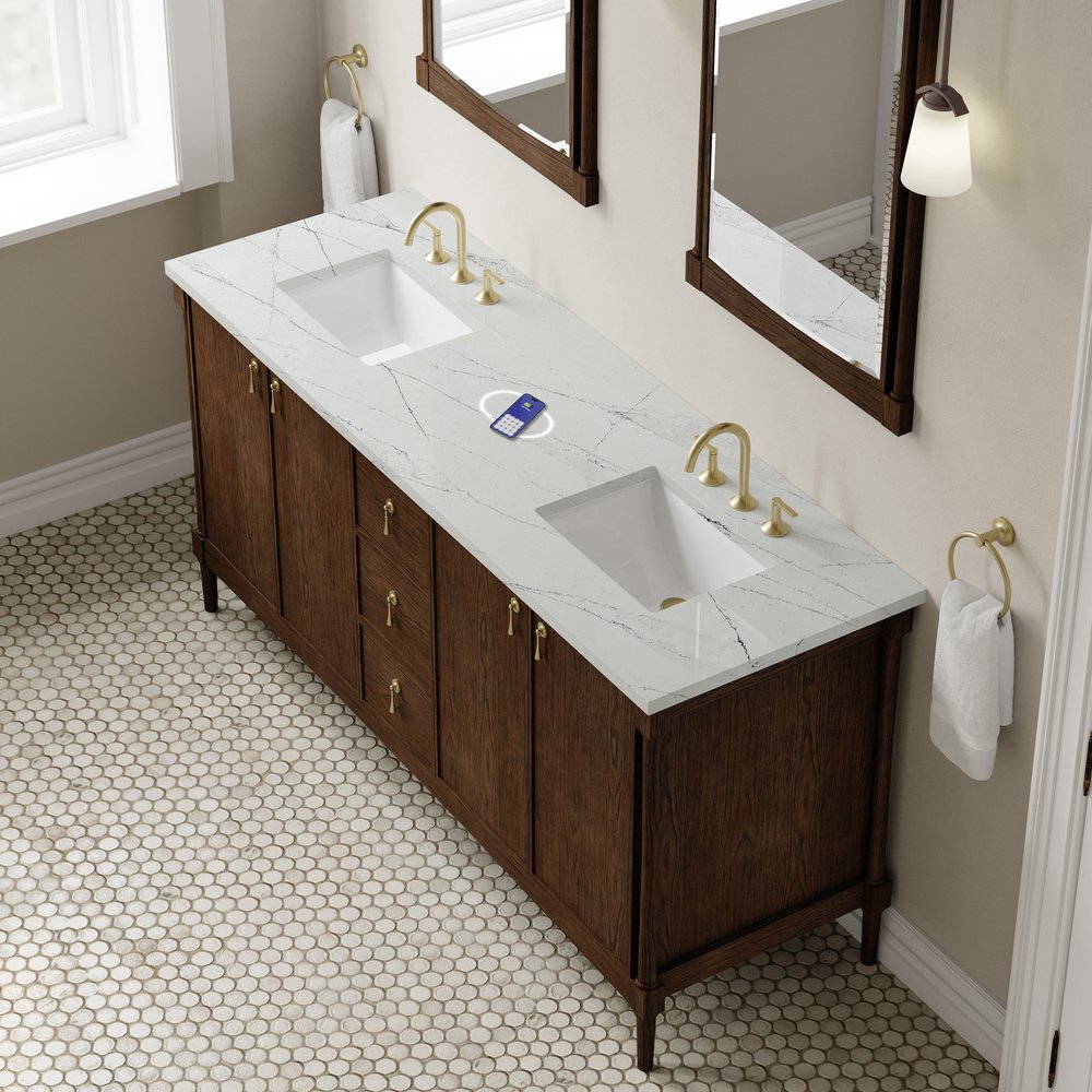 James Martin - Kinnsden 72" Double Vanity, Sable Oak w/ 3 CM Ethereal Noctis Silestone Top w/FreePower Wireless Charger - D680-V72-SBK-FENC view 7