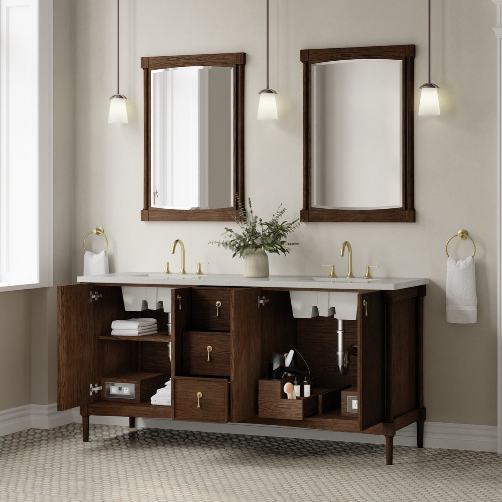 James Martin - Kinnsden 72" Double Vanity, Sable Oak w/ 3 CM Lime Delight Silestone Top - D680-V72-SBK-3LDL view 5