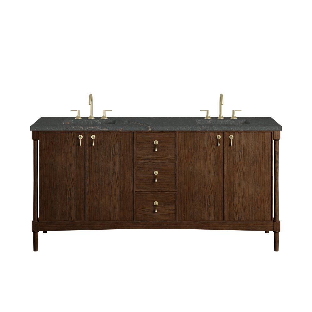 James Martin - Kinnsden 72" Double Vanity, Sable Oak w/ 3 CM Parisien Bleu Silestone Top - D680-V72-SBK-3PBL view 1