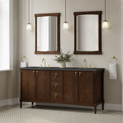 James Martin - Kinnsden 72" Double Vanity, Sable Oak w/ 3 CM Parisien Bleu Silestone Top - D680-V72-SBK-3PBL view 4