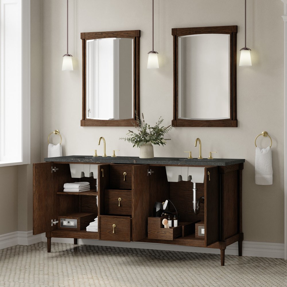James Martin - Kinnsden 72" Double Vanity, Sable Oak w/ 3 CM Parisien Bleu Silestone Top - D680-V72-SBK-3PBL view 5