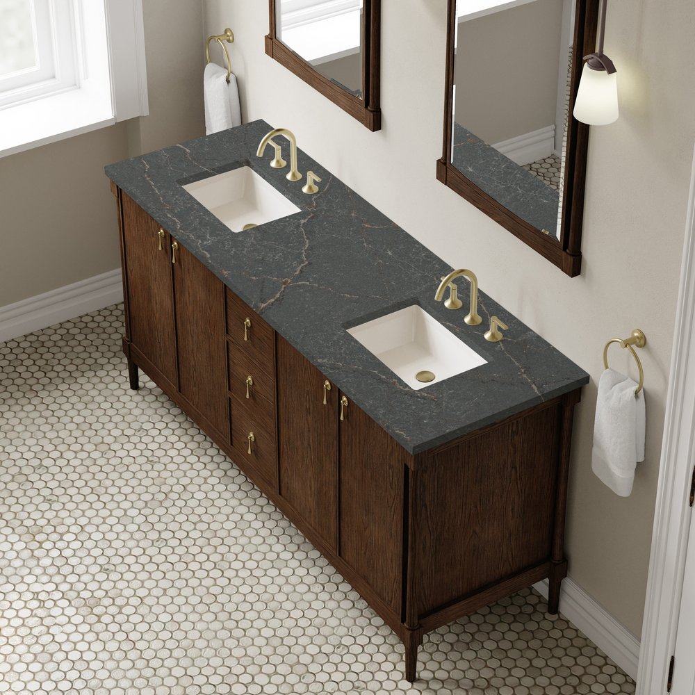 James Martin - Kinnsden 72" Double Vanity, Sable Oak w/ 3 CM Parisien Bleu Silestone Top - D680-V72-SBK-3PBL view 7
