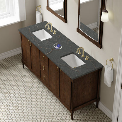 James Martin - Kinnsden 72" Double Vanity, Sable Oak w/ 3 CM Parisien Bleu Silestone Top w/FreePower Wireless Charger - D680-V72-SBK-FPBL view 7