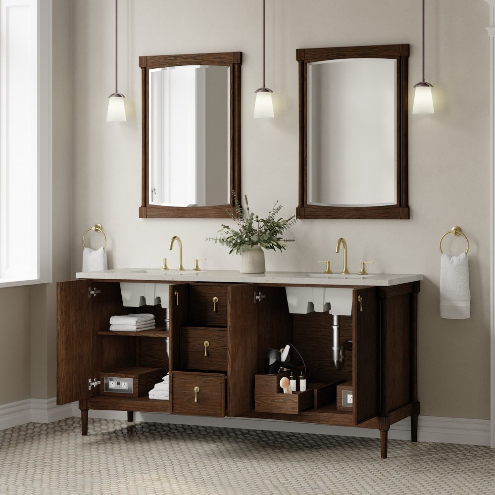 James Martin - Kinnsden 72" Double Vanity, Sable Oak w/ 3 CM Siberian Silestone Top - D680-V72-SBK-3SFR view 5