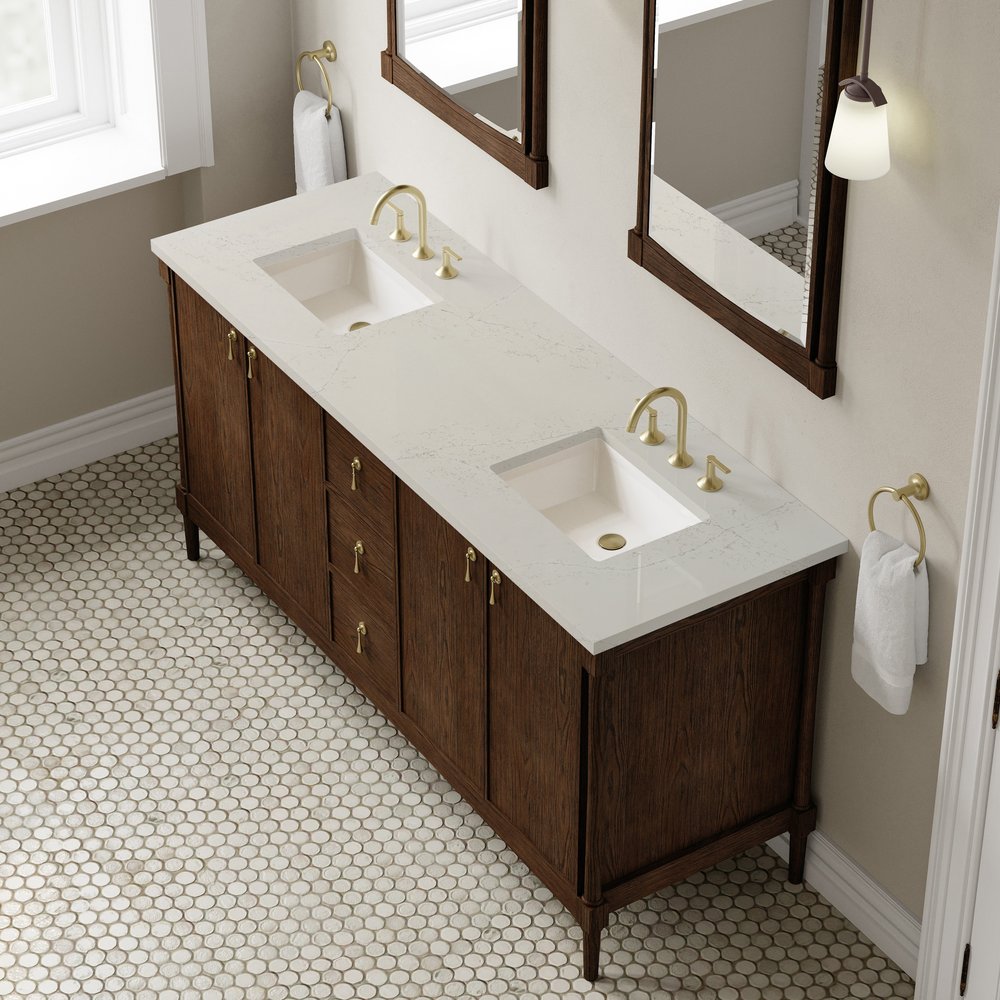 James Martin - Kinnsden 72" Double Vanity, Sable Oak w/ 3 CM Siberian Silestone Top - D680-V72-SBK-3SFR view 7