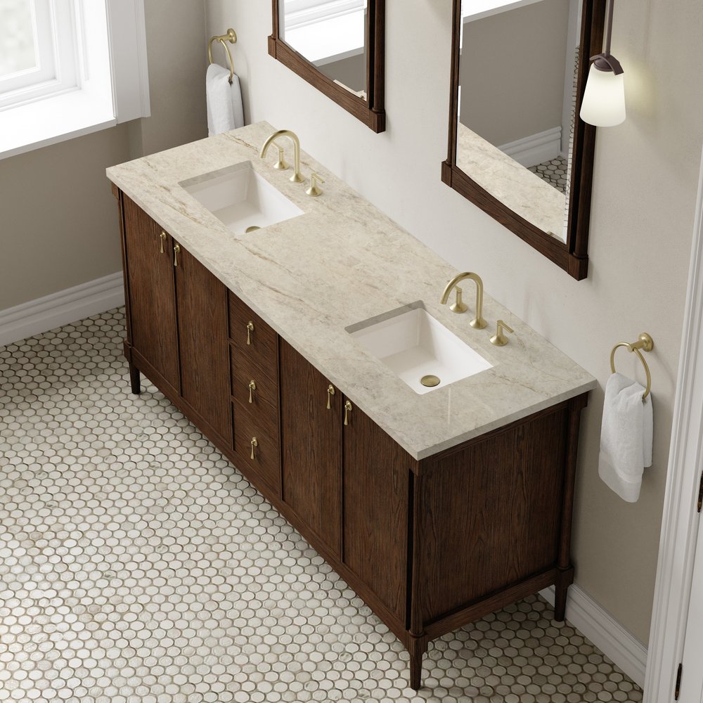 James Martin - Kinnsden 72" Double Vanity, Sable Oak w/ 3 CM Tajnar Eclos Top - D680-V72-SBK-3TJR view 7