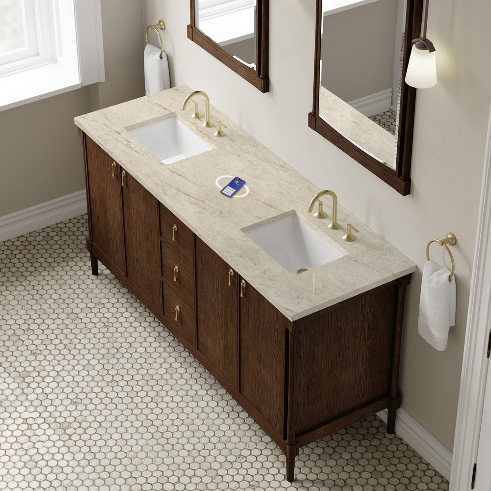 James Martin - Kinnsden 72" Double Vanity, Sable Oak w/ 3 CM Tajnar Eclos Top w/FreePower Wireless Charger - D680-V72-SBK-FTJR view 7