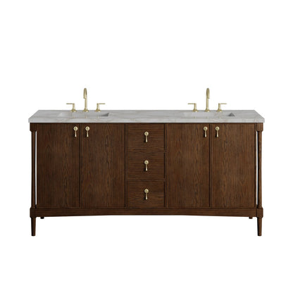 James Martin - Kinnsden 72" Double Vanity, Sable Oak w/ 3 CM Victorian Silver Silestone Top - D680-V72-SBK-3VSL view 1