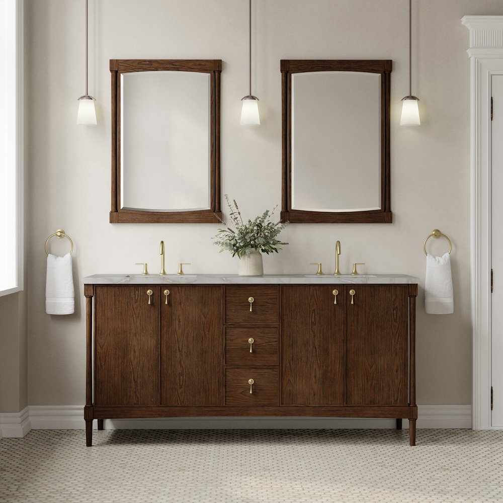 James Martin - Kinnsden 72" Double Vanity, Sable Oak w/ 3 CM Victorian Silver Silestone Top - D680-V72-SBK-3VSL view 3