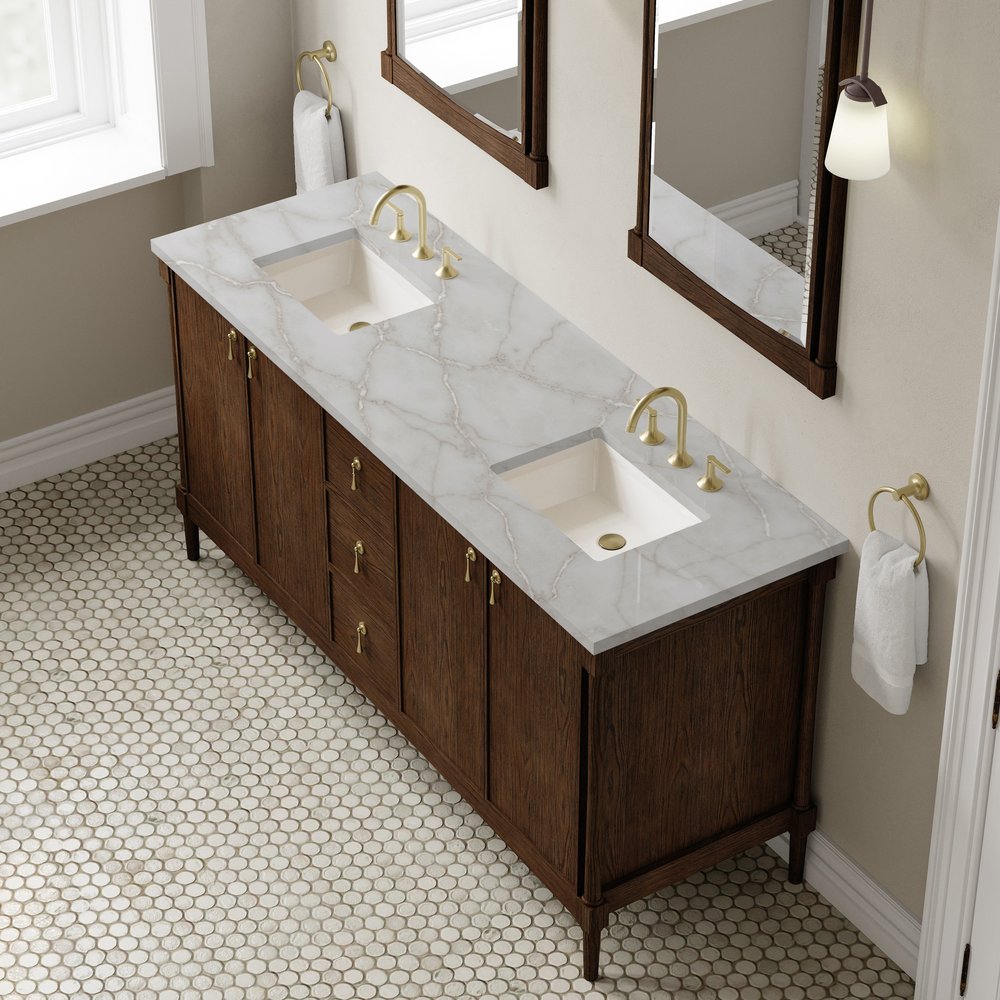 James Martin - Kinnsden 72" Double Vanity, Sable Oak w/ 3 CM Victorian Silver Silestone Top - D680-V72-SBK-3VSL view 7