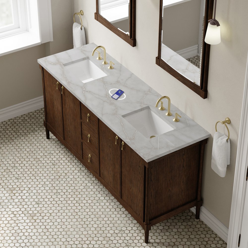James Martin - Kinnsden 72" Double Vanity, Sable Oak w/ 3 CM Victorian Silver Silestone Top w/FreePower Wireless Charger - D680-V72-SBK-FVSL view 7