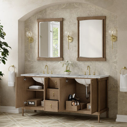 James Martin - Kinnsden 72" Double Vanity, Weathered Oak w/ 3 CM Carrara Marble Top - D680-V72-WTO-3CAR view 5