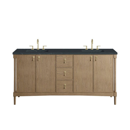 James Martin - Kinnsden 72" Double Vanity, Weathered Oak w/ 3 CM Charcoal Soapstone Silestone Top - D680-V72-WTO-3CSP view 1