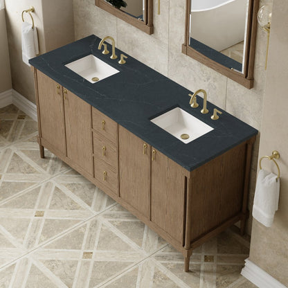 James Martin - Kinnsden 72" Double Vanity, Weathered Oak w/ 3 CM Charcoal Soapstone Silestone Top - D680-V72-WTO-3CSP view 7