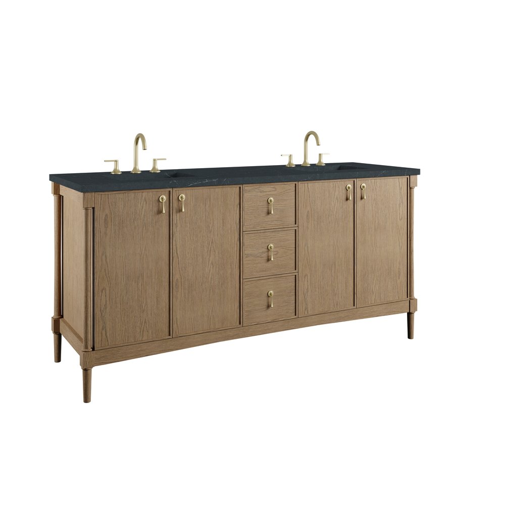 James Martin - Kinnsden 72" Double Vanity, Weathered Oak w/ 3 CM Charcoal Soapstone Silestone Top - D680-V72-WTO-3CSP view 10