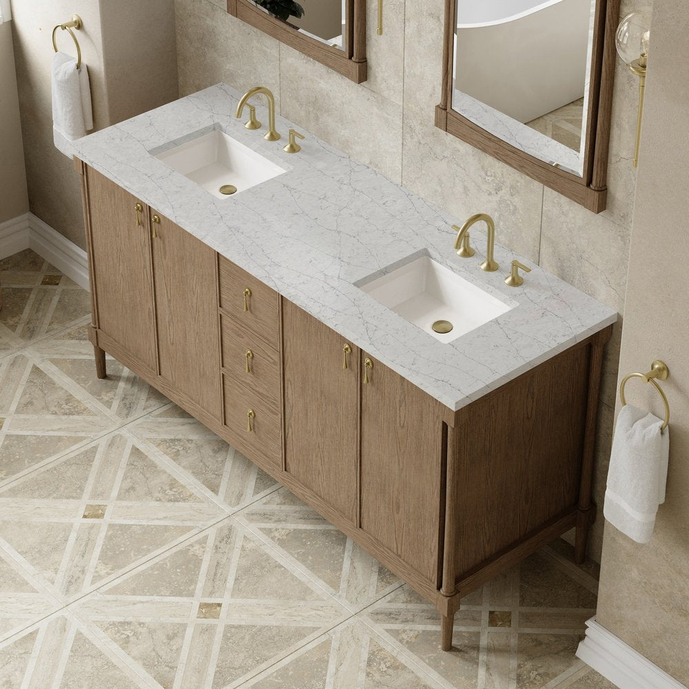 James Martin - Kinnsden 72" Double Vanity, Weathered Oak w/ 3 CM Eternal Jasmine Pearl Silestone Top - D680-V72-WTO-3EJP view 7