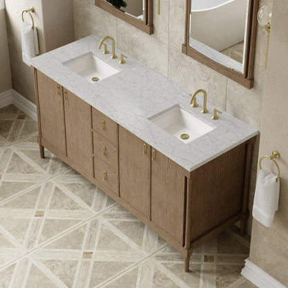 James Martin - Kinnsden 72" Double Vanity, Weathered Oak w/ 3 CM Eternal Jasmine Pearl Silestone Top - D680-V72-WTO-3EJP view 7