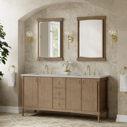 James Martin - Kinnsden 72" Double Vanity, Weathered Oak w/ 3 CM Eternal Jasmine Pearl Silestone Top w/FreePower Wireless Charger - D680-V72-WTO-FEJP view 4