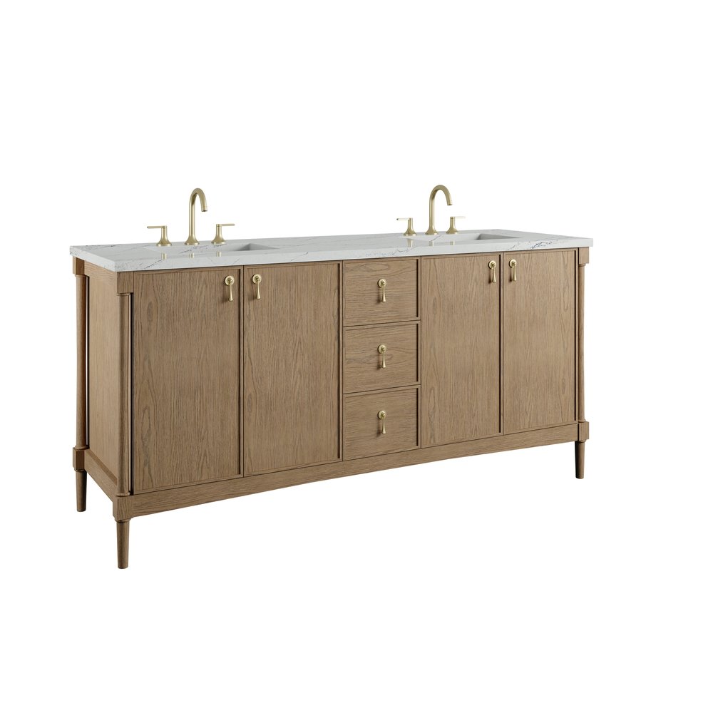 James Martin - Kinnsden 72" Double Vanity, Weathered Oak w/ 3 CM Ethereal Noctis Silestone Top - D680-V72-WTO-3ENC view 10