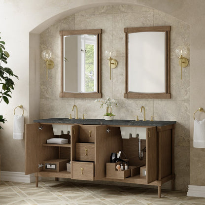 James Martin - Kinnsden 72" Double Vanity, Weathered Oak w/ 3 CM Parisien Bleu Silestone Top - D680-V72-WTO-3PBL view 5