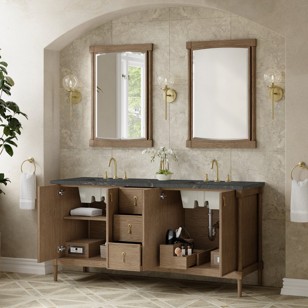 James Martin - Kinnsden 72" Double Vanity, Weathered Oak w/ 3 CM Parisien Bleu Silestone Top w/FreePower Wireless Charger - D680-V72-WTO-FPBL view 5
