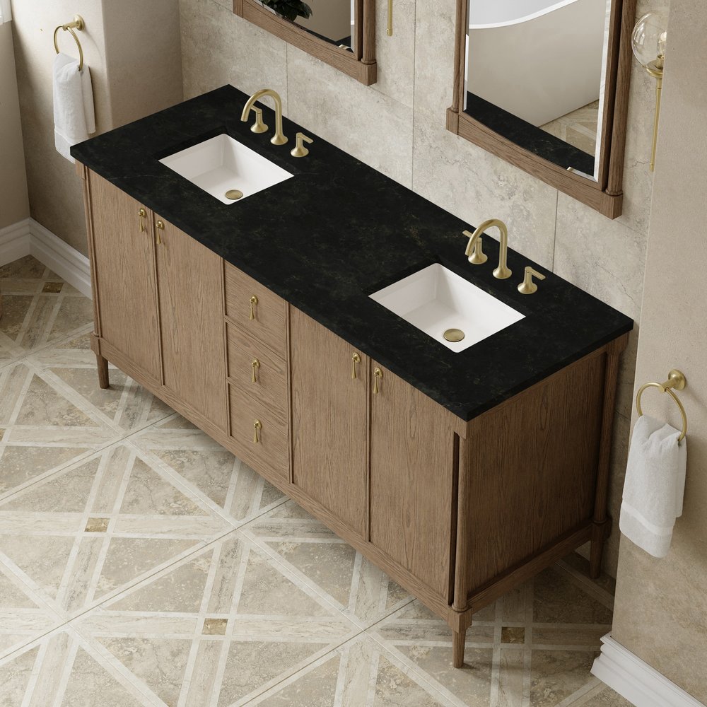 James Martin - Kinnsden 72" Double Vanity, Weathered Oak w/ 3 CM Phantome Eclos Top - D680-V72-WTO-3PHT view 7