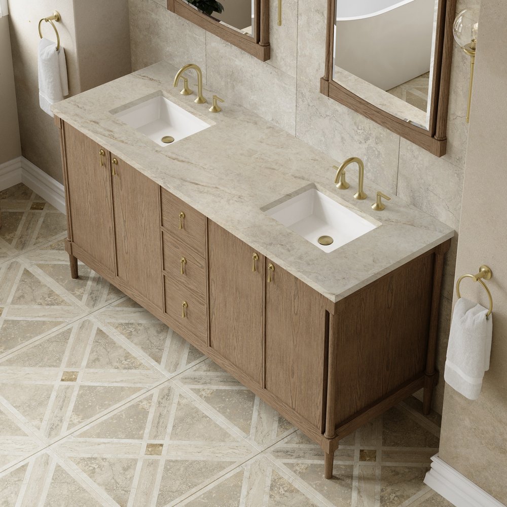 James Martin - Kinnsden 72" Double Vanity, Weathered Oak w/ 3 CM Tajnar Eclos Top - D680-V72-WTO-3TJR view 7