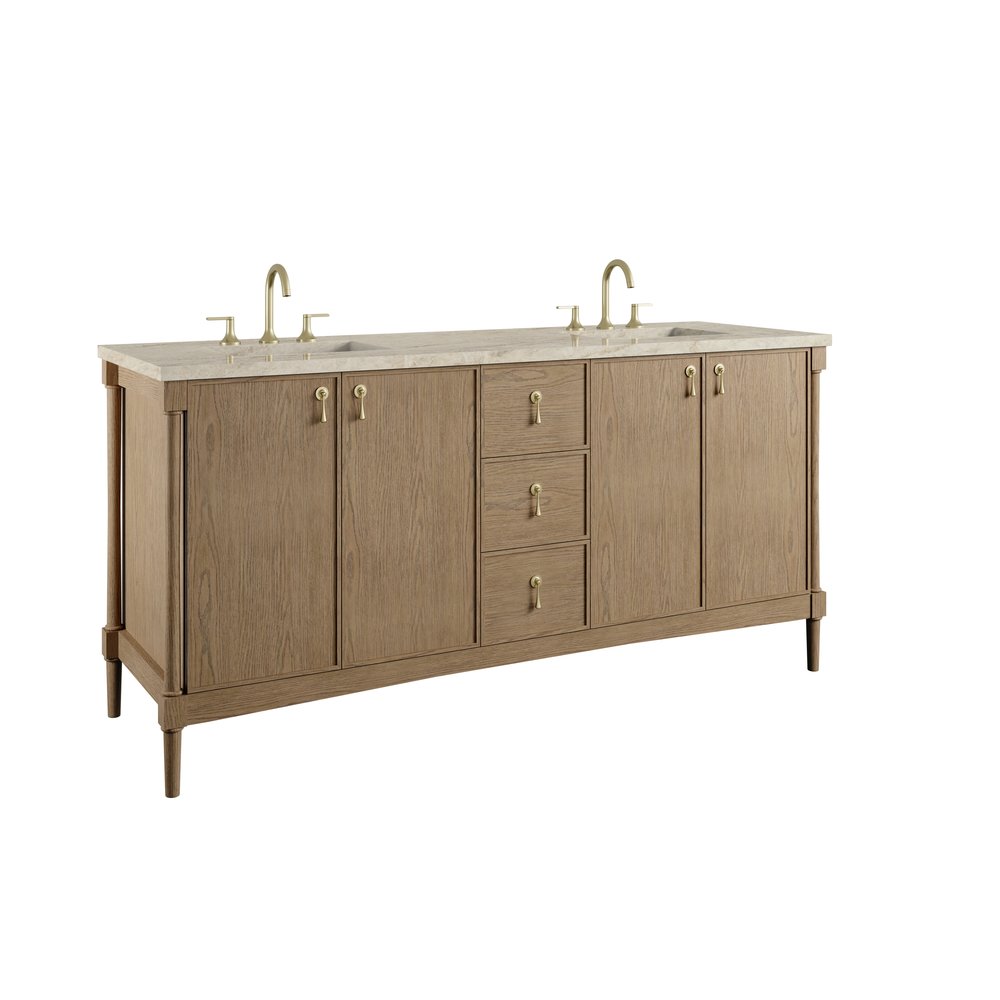 James Martin - Kinnsden 72" Double Vanity, Weathered Oak w/ 3 CM Tajnar Eclos Top - D680-V72-WTO-3TJR view 10