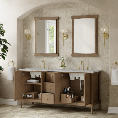 James Martin - Kinnsden 72" Double Vanity, Weathered Oak w/ 3 CM Victorian Silver Silestone Top - D680-V72-WTO-3VSL view 5