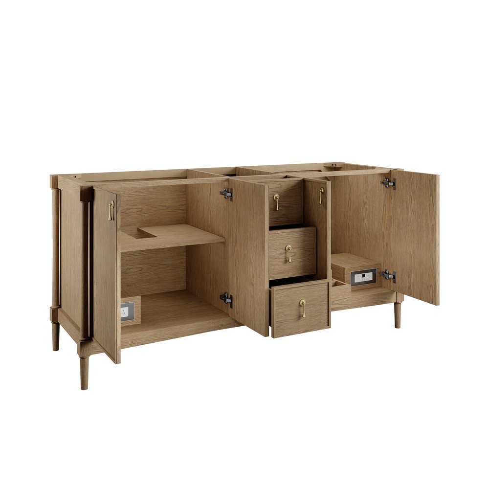 James Martin - Kinnsden 72" Double Vanity, Weathered Oak w/ 3 CM Victorian Silver Silestone Top w/FreePower Wireless Charger - D680-V72-WTO-FVSL view 8