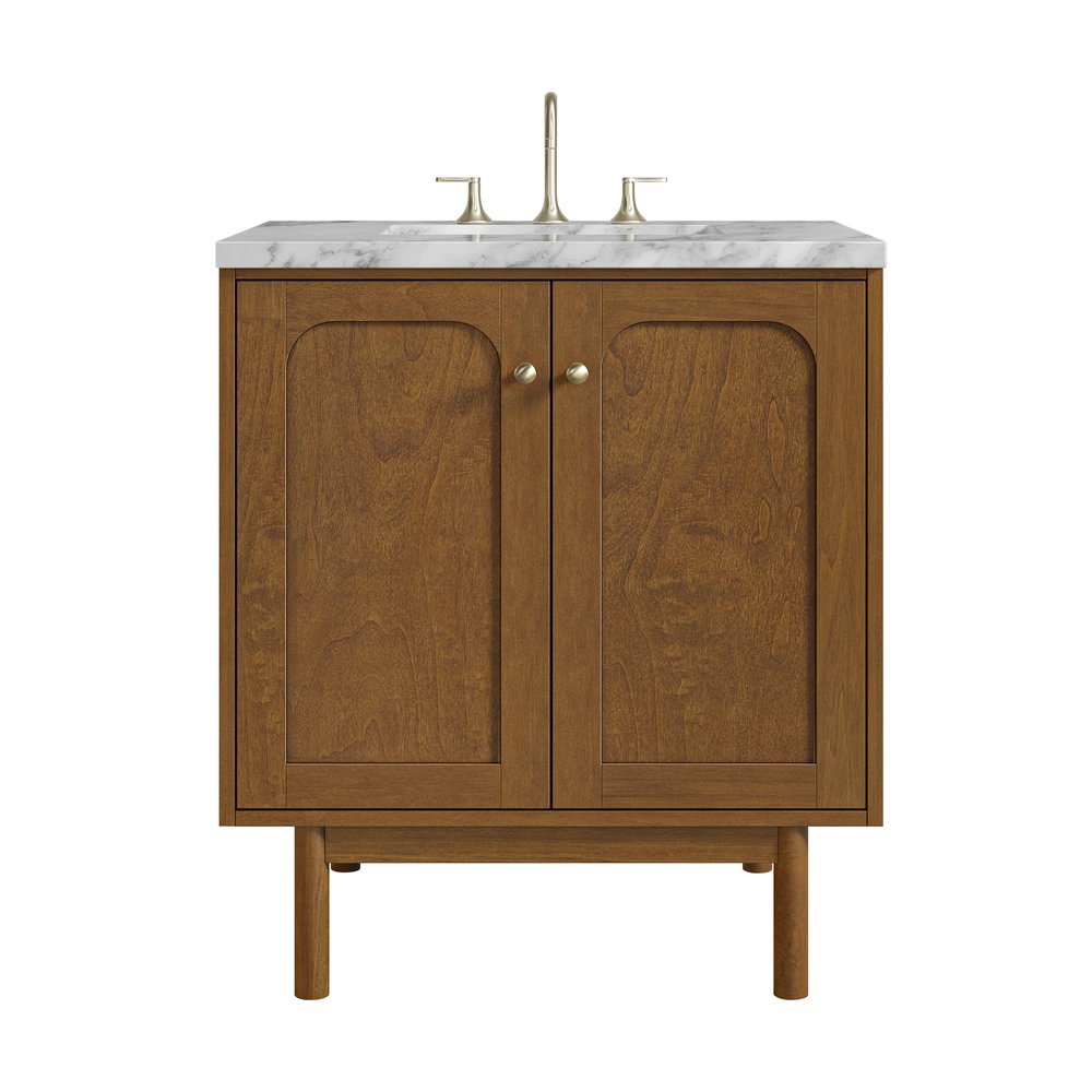 James Martin - Laurent 30" Single Vanity, Honey Oak w/ 3 CM Carrara Marble Top - 545-V30-HNO-3CAR view 1
