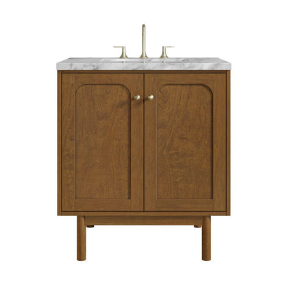 James Martin - Laurent 30" Single Vanity, Honey Oak w/ 3 CM Carrara Marble Top - 545-V30-HNO-3CAR view 1