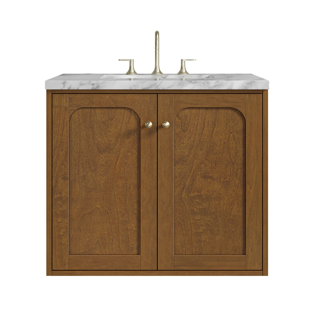 James Martin - Laurent 30" Single Vanity, Honey Oak w/ 3 CM Carrara Marble Top - 545-V30-HNO-3CAR view 2
