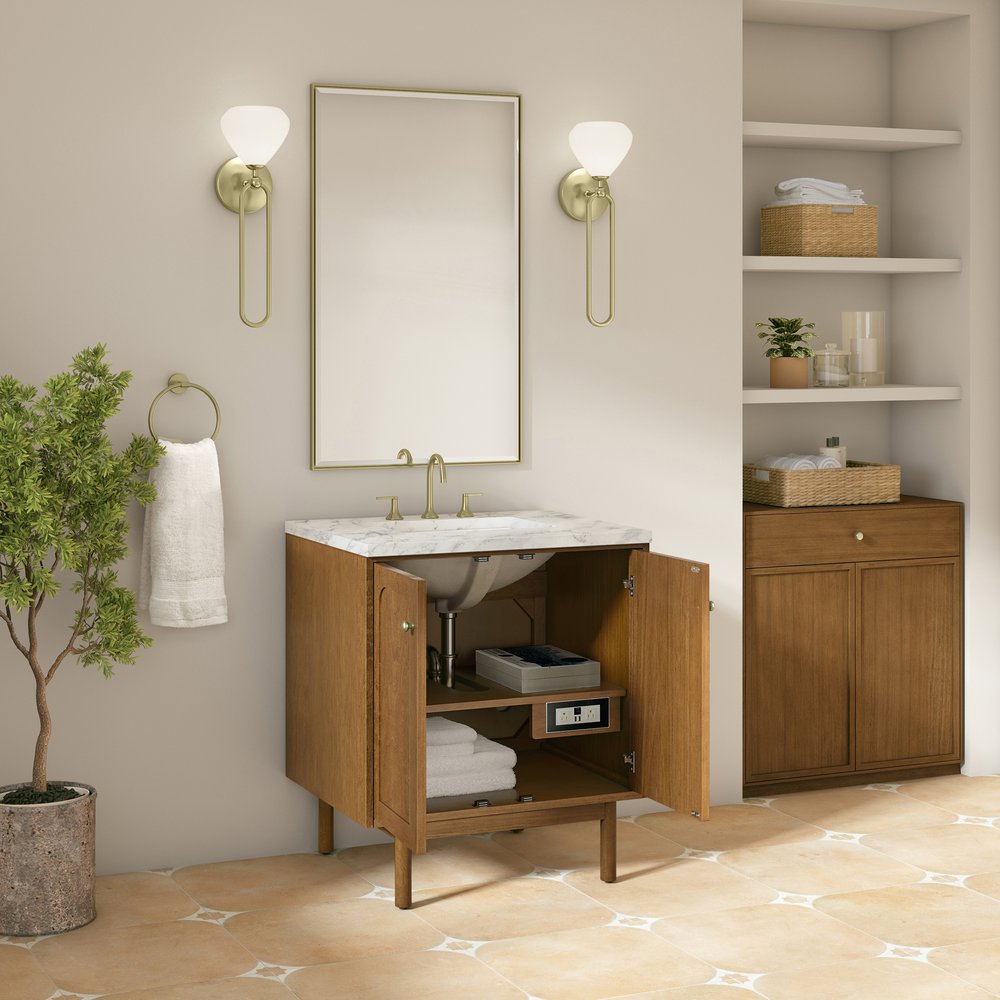 James Martin - Laurent 30" Single Vanity, Honey Oak w/ 3 CM Carrara Marble Top - 545-V30-HNO-3CAR view 9
