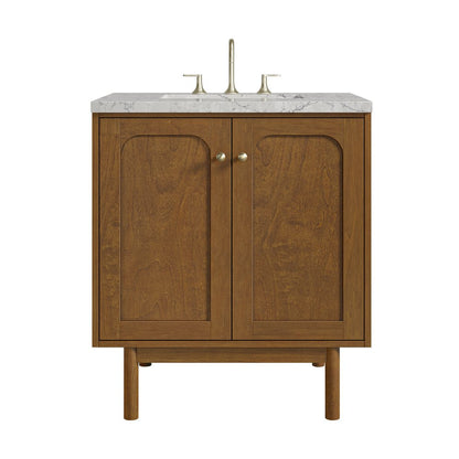 James Martin - Laurent 30" Single Vanity, Honey Oak w/ 3 CM Eternal Jasmine Pearl Silestone Top - 545-V30-HNO-3EJP view 1