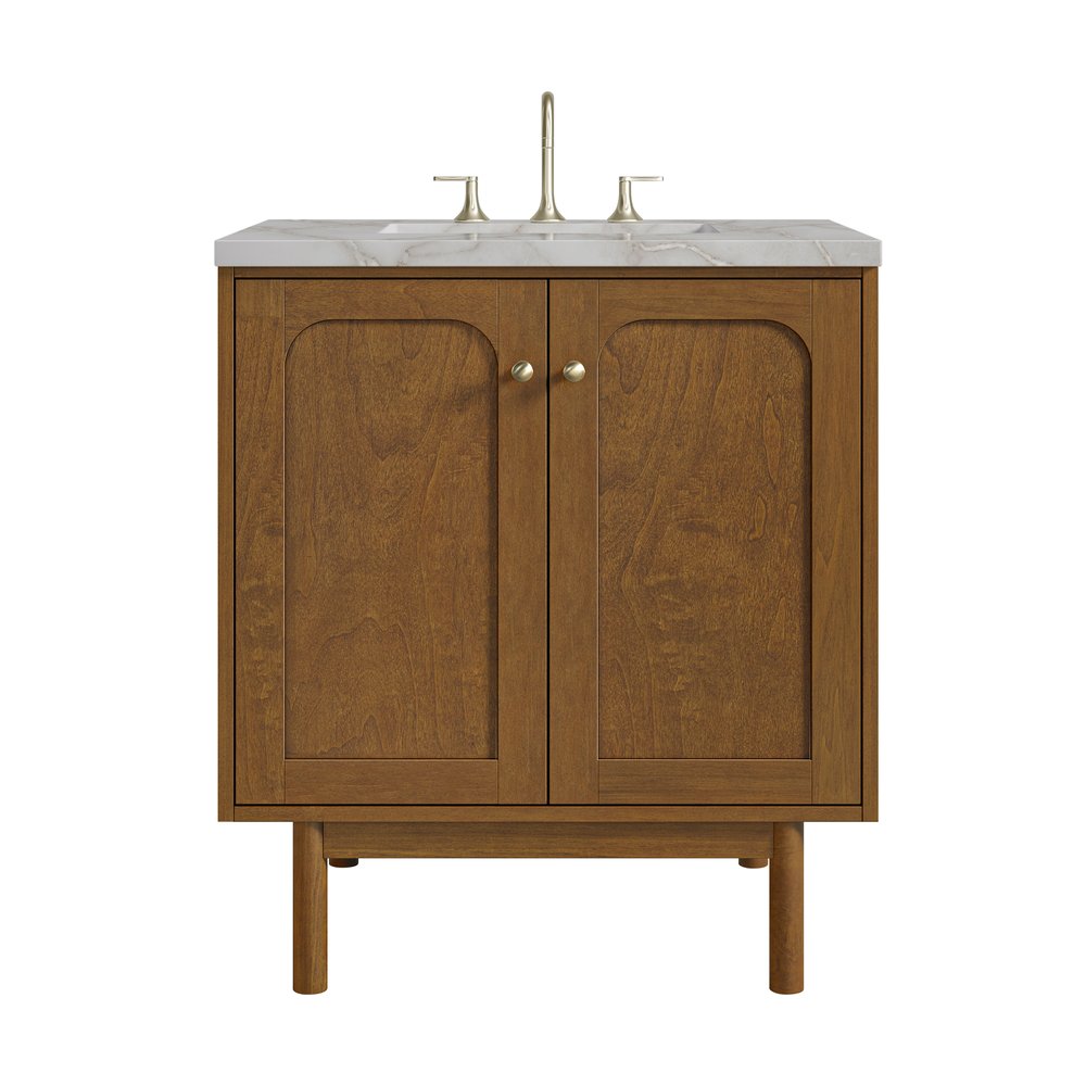 James Martin - Laurent 30" Single Vanity, Honey Oak w/ 3 CM Victorian Silver Silestone Top - 545-V30-HNO-3VSL view 1