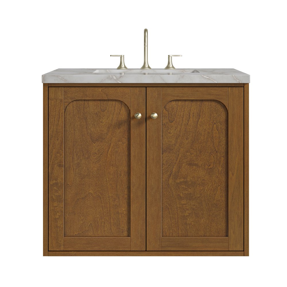 James Martin - Laurent 30" Single Vanity, Honey Oak w/ 3 CM Victorian Silver Silestone Top - 545-V30-HNO-3VSL view 2