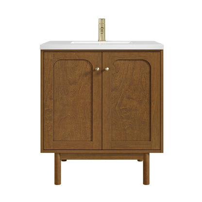 James Martin - Laurent 30" Single Vanity, Honey Oak w/ Single Hole 3 CM White Zeus Silestone Top and Matching Backsplash - 545-V30-HNO-1WZ view 1