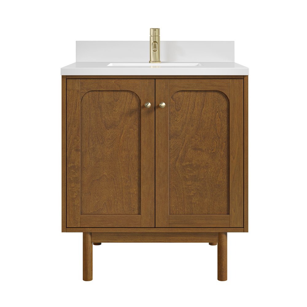 James Martin - Laurent 30" Single Vanity, Honey Oak w/ Single Hole 3 CM White Zeus Silestone Top and Matching Backsplash - 545-V30-HNO-1WZ view 2