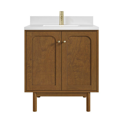James Martin - Laurent 30" Single Vanity, Honey Oak w/ Single Hole 3 CM White Zeus Silestone Top and Matching Backsplash - 545-V30-HNO-1WZ view 2