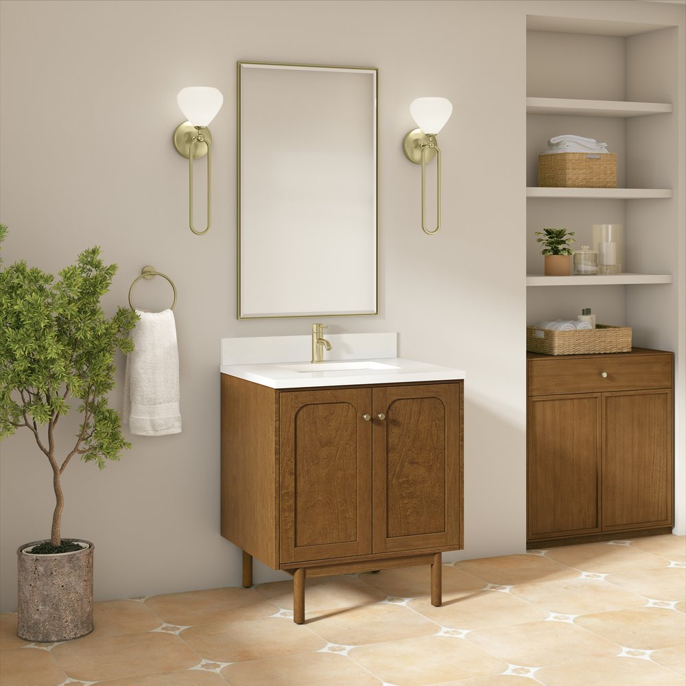 James Martin - Laurent 30" Single Vanity, Honey Oak w/ Single Hole 3 CM White Zeus Silestone Top and Matching Backsplash - 545-V30-HNO-1WZ view 8