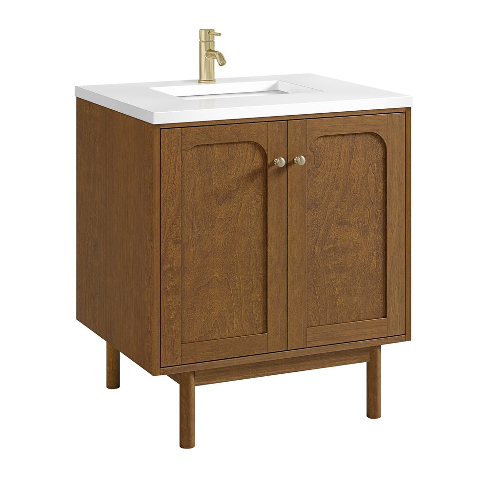 James Martin - Laurent 30" Single Vanity, Honey Oak w/ Single Hole 3 CM White Zeus Silestone Top and Matching Backsplash - 545-V30-HNO-1WZ view 14