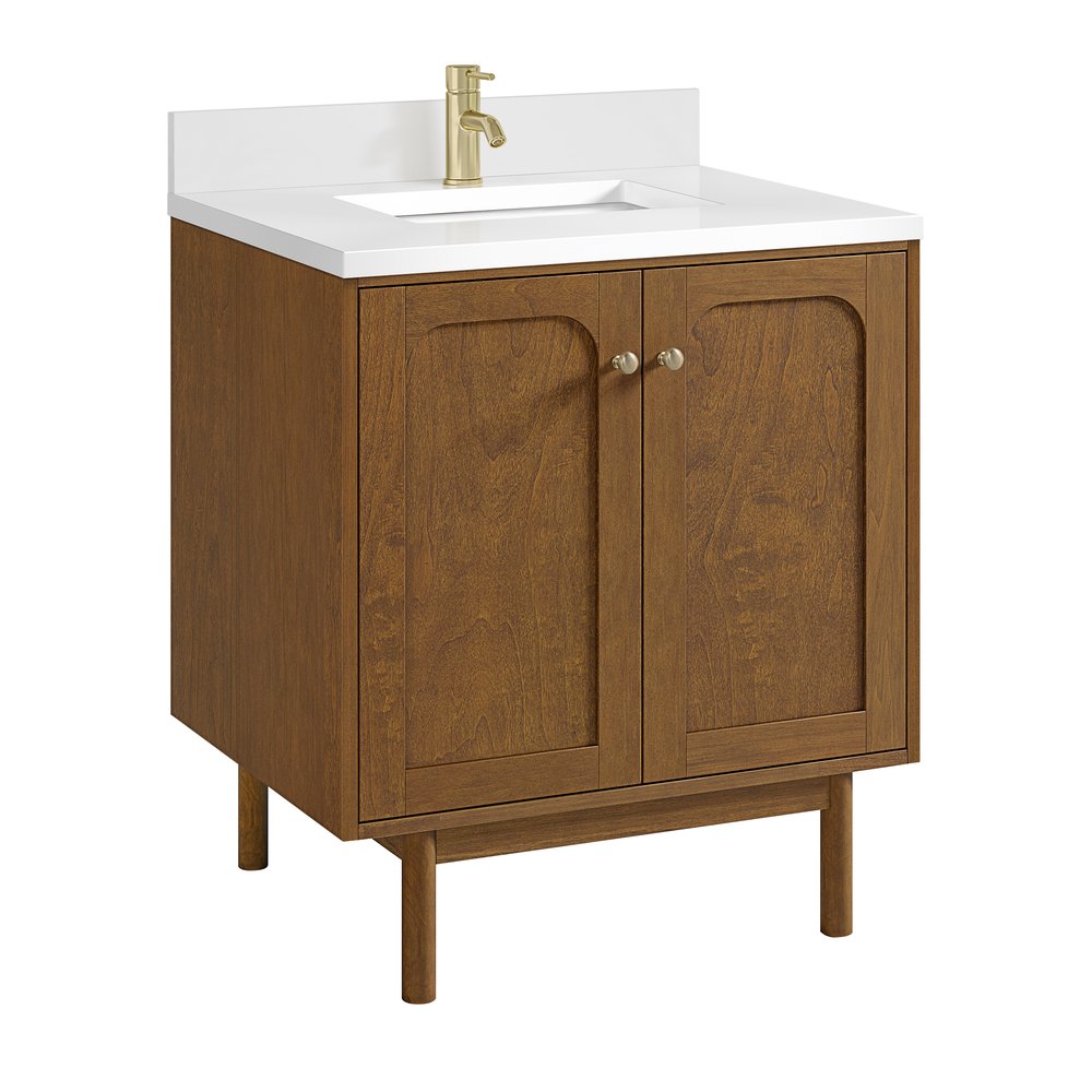 James Martin - Laurent 30" Single Vanity, Honey Oak w/ Single Hole 3 CM White Zeus Silestone Top and Matching Backsplash - 545-V30-HNO-1WZ view 15
