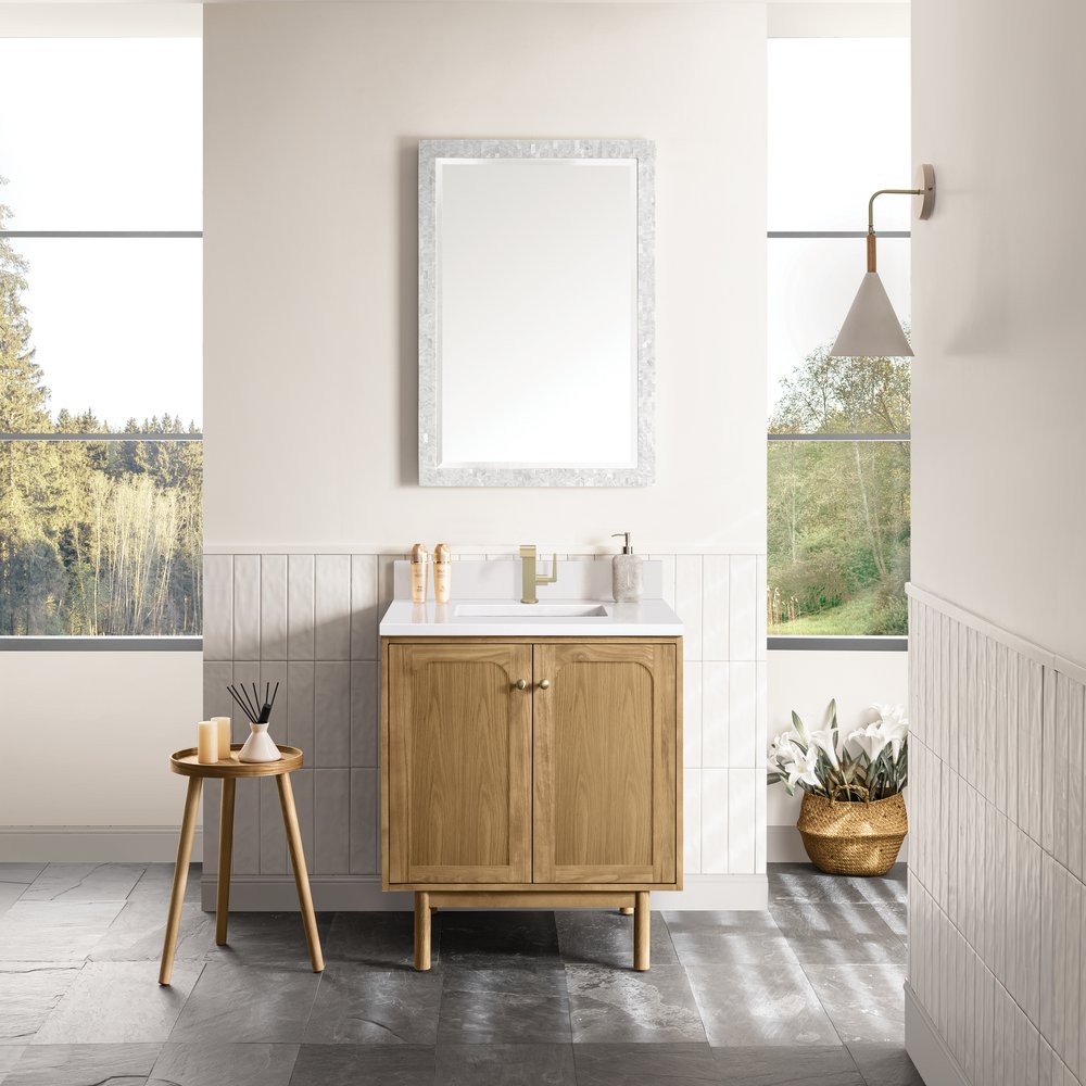 James Martin - Laurent 30" Single Vanity, Light Natural Oak w/ Single Hole 3 CM White Zeus Top & Backsplash - 545-V30-LNO-1WZ view 5