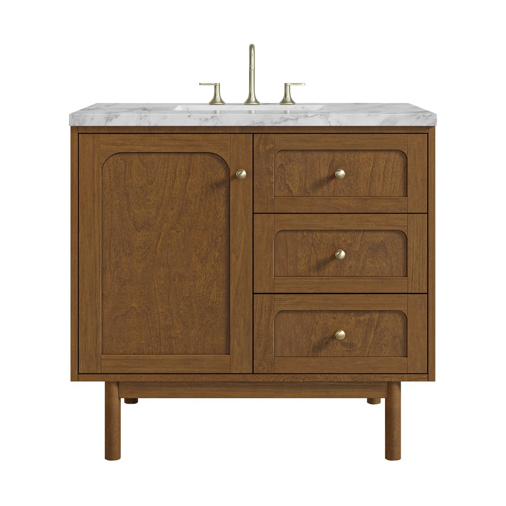 James Martin - Laurent 36" Single Vanity, Honey Oak w/ 3 CM Carrara Marble Top - 545-V36-HNO-3CAR view 1