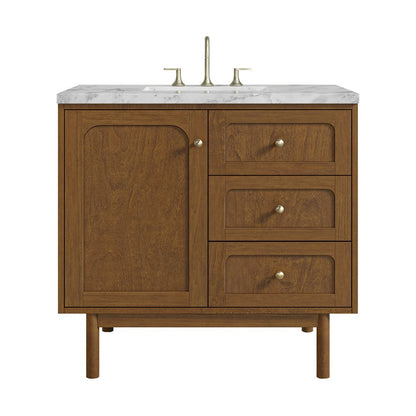 James Martin - Laurent 36" Single Vanity, Honey Oak w/ 3 CM Carrara Marble Top - 545-V36-HNO-3CAR view 1