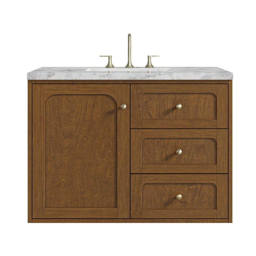 James Martin - Laurent 36" Single Vanity, Honey Oak w/ 3 CM Carrara Marble Top - 545-V36-HNO-3CAR view 2