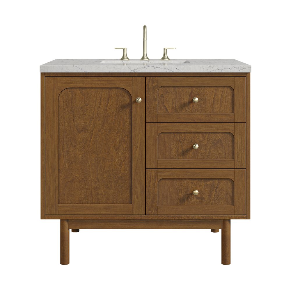 James Martin - Laurent 36" Single Vanity, Honey Oak w/ 3 CM Eternal Jasmine Pearl Silestone Top - 545-V36-HNO-3EJP view 1
