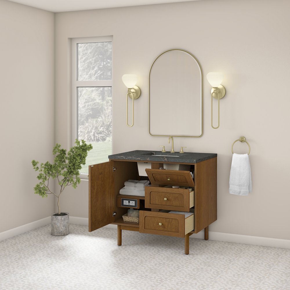 James Martin - Laurent 36" Single Vanity, Honey Oak w/ 3 CM Parisien Bleu Silestone Top - 545-V36-HNO-3PBL view 9