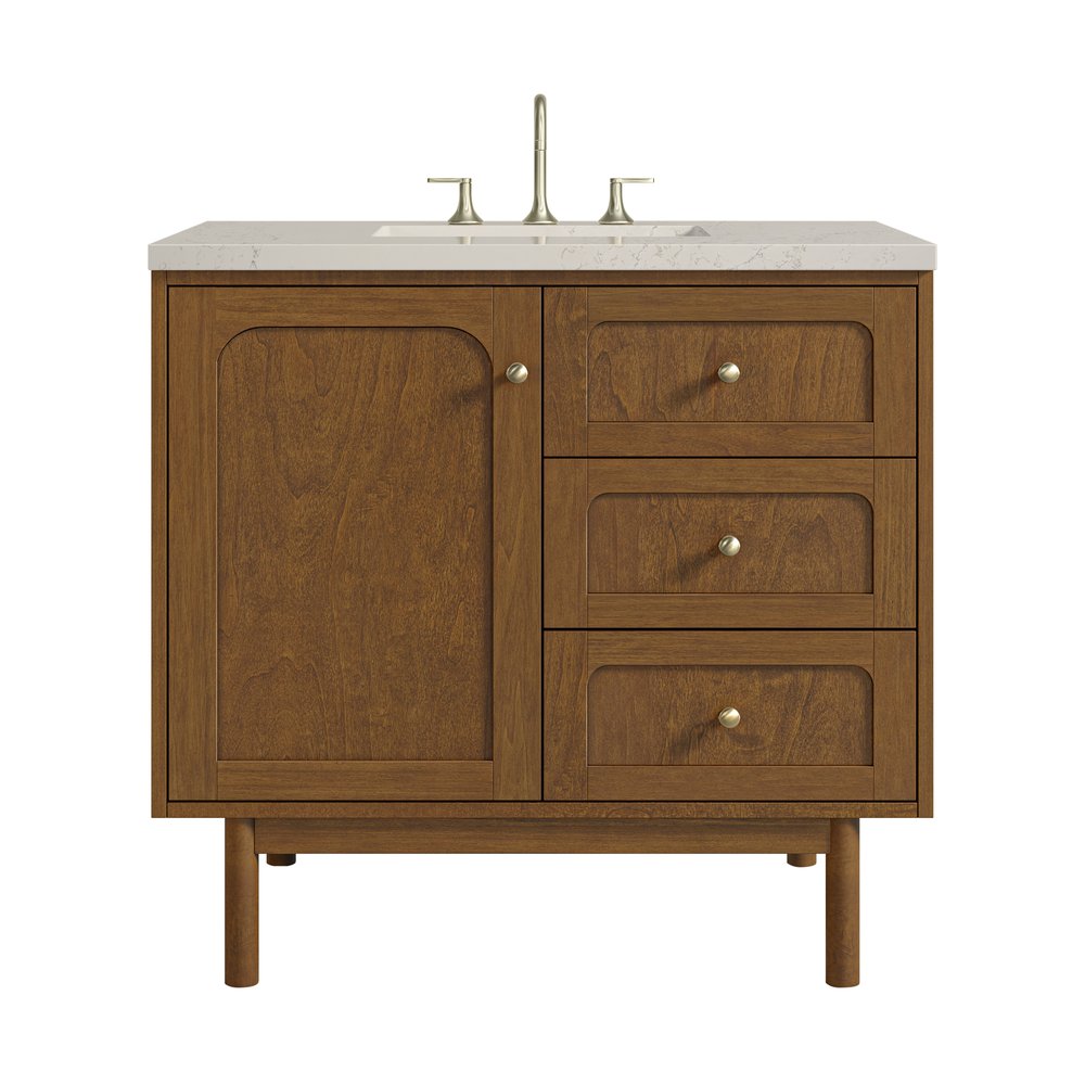 James Martin - Laurent 36" Single Vanity, Honey Oak w/ 3 CM Siberian Silestone Top - 545-V36-HNO-3SFR view 1